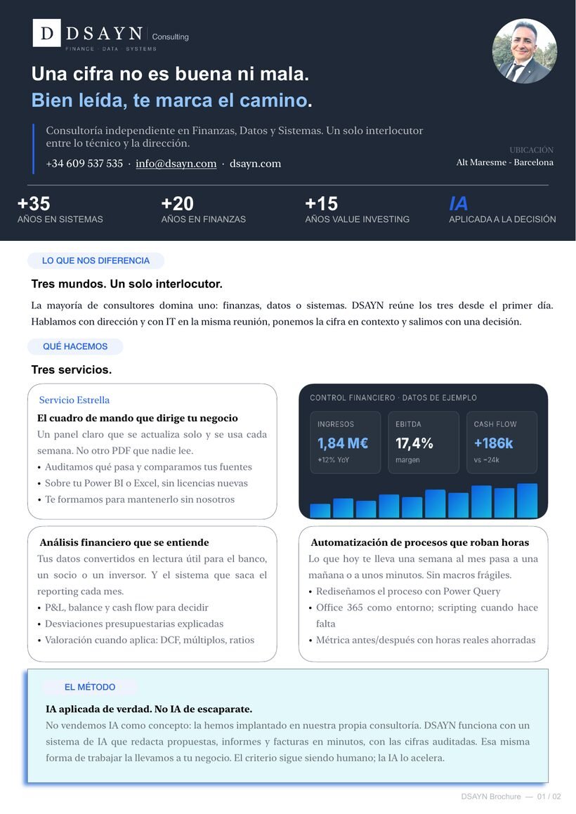 Portada del brochure de DSAYN Consulting